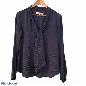 🎊HP!🎊 LOFT Navy Blue Dots V-Neck Tie Neck Top